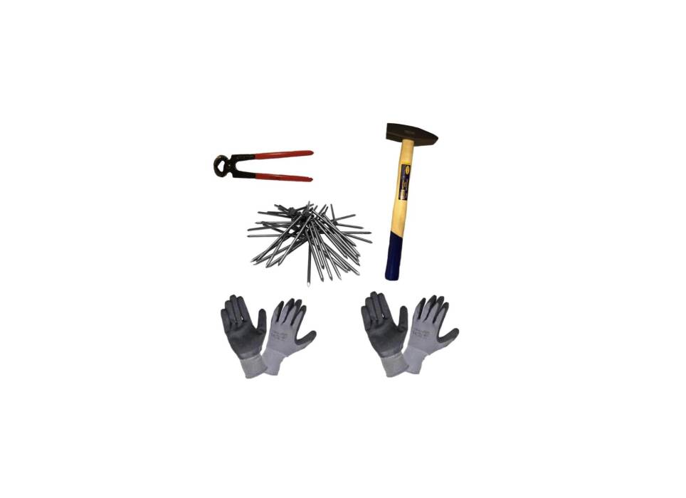 Cleste standard pentru cuie, 8 + Ciocan mecanic forjat, coada lemn, 500gr + 2 x Manusi protectia muncii + 5kg Cuie 100mm